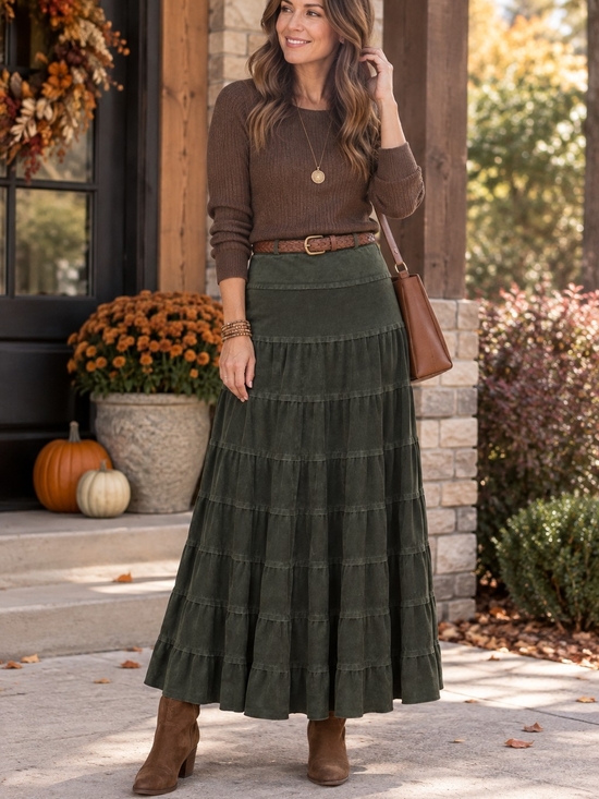 Tribal Dresses & Skirts - Tribal Olive Green Tiered Maxi Skirt